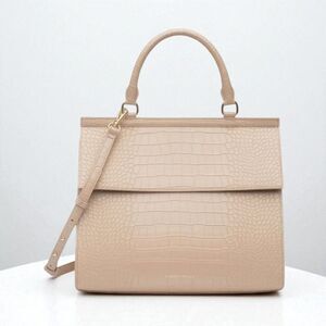 Modern Picnic Large Luncher Bag-Beige Croc Embossed Vegan Leather New